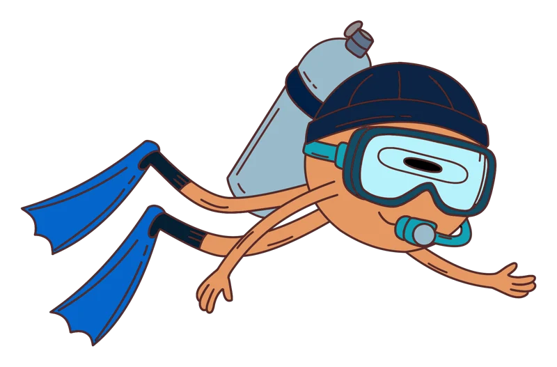 A scuba diver character
