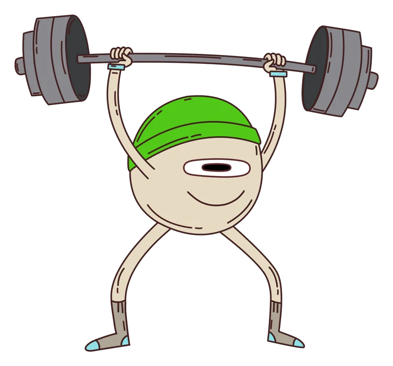 A weightlifter character lifting a barbell