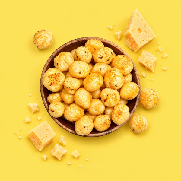 Top-down bowl of Cheese Chargers cheese makhana