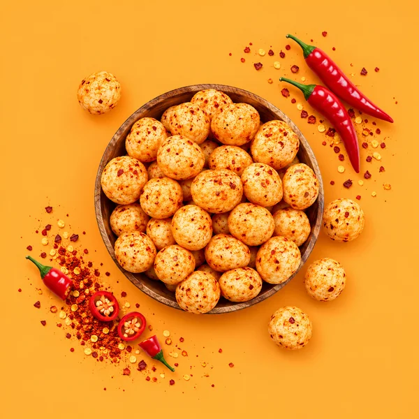Top-down bowl of Fire Escape peri peri makhana